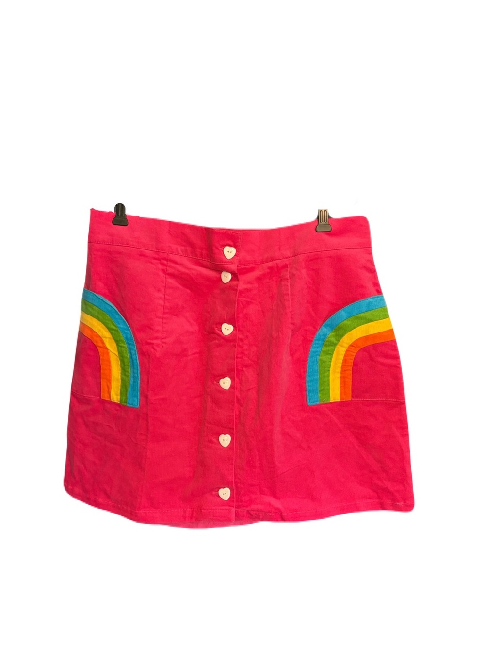 Smak Parlour Pink Corduroy Rainbow Pocket Skirt 1X 16 Retro Mod Party Festival
